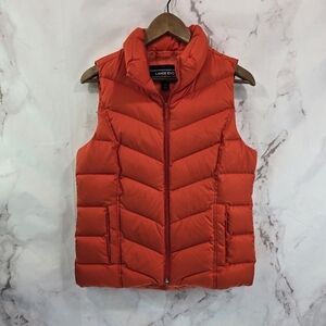 Lands End Vest Women XS Orange Down Puffer Insulated Quilted Zip